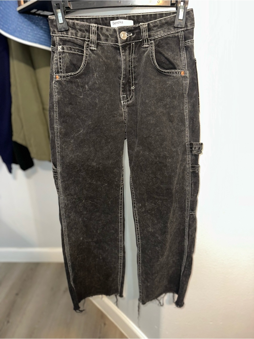 Bershka Black Washed Straight Carpenter Jeans